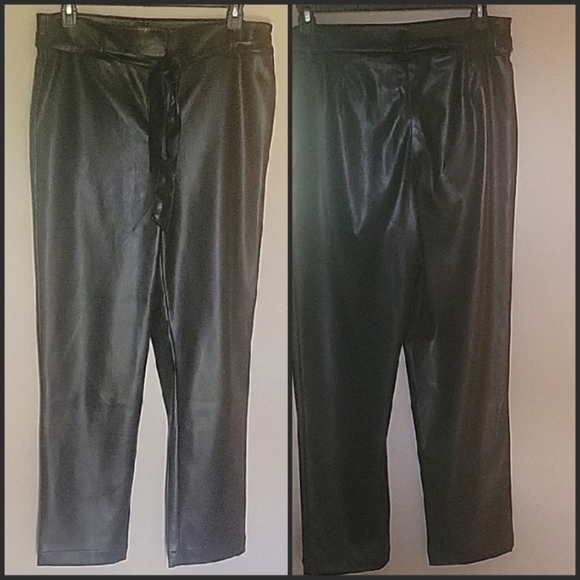 NEW! ANN TAYLOR LOFT Black Faux Leather Flat Front Pants 14T. - Picture 4 of 5